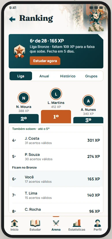 Tela da liga semanal no celular